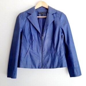 CONRAD C Faux Leather Women's Short Full-Zip Front Jacket Blue Sz 4 Flawed